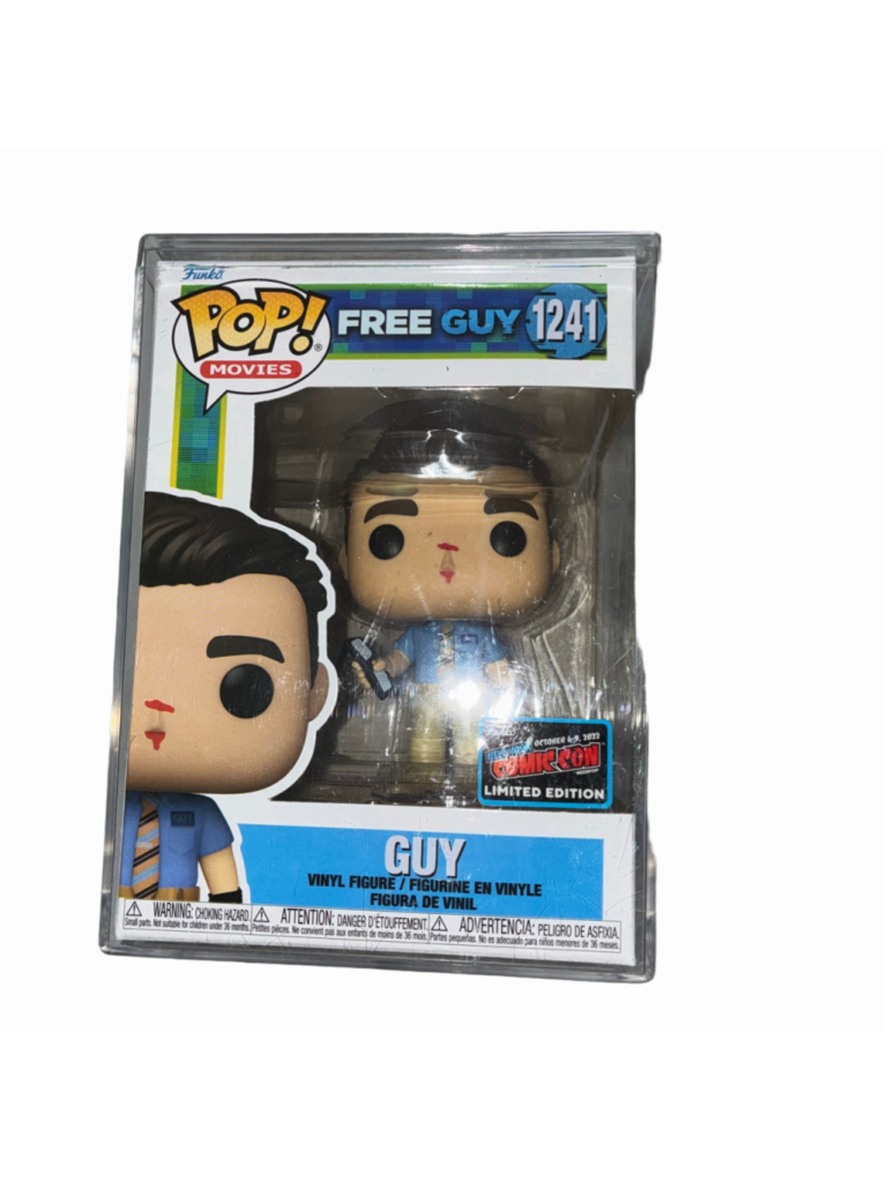 Funko Pop Movies Free Guy Guy 1241 Vinyl Figure Blue Tan NYCC 2022 Exclusive NIB